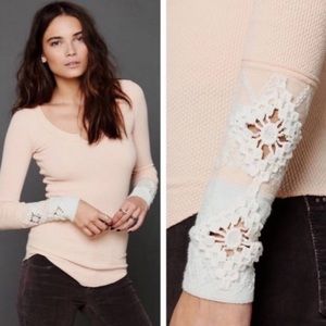 Free People Light Pink Kombucha Crochet Cuff Thermal Top Size M